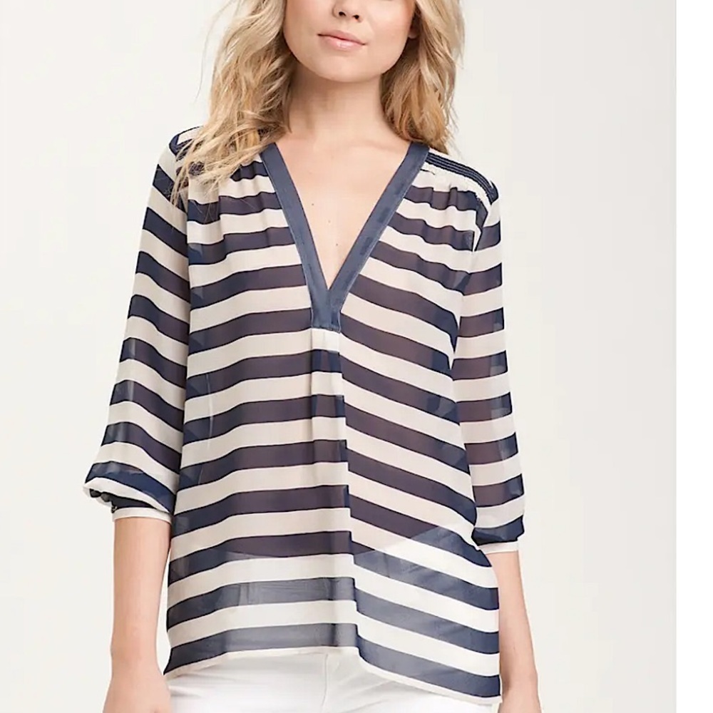 JOIE Aceline Sheer Stripe Silk V-Neck Top
